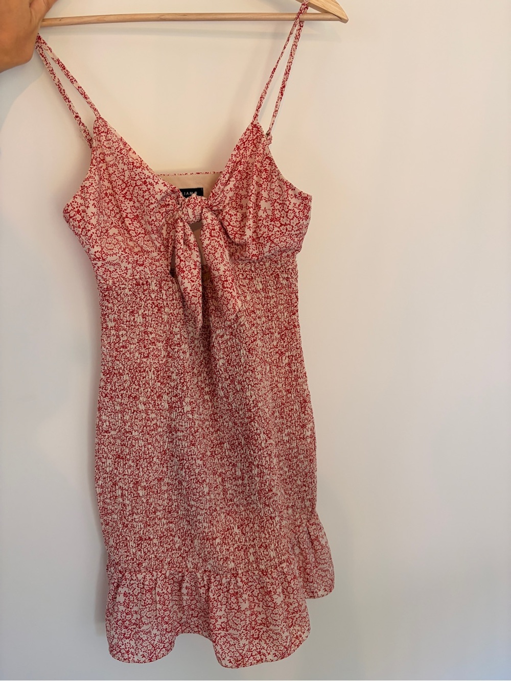 Red Floral Tie-Front Mini Dress with Ruffle Hem